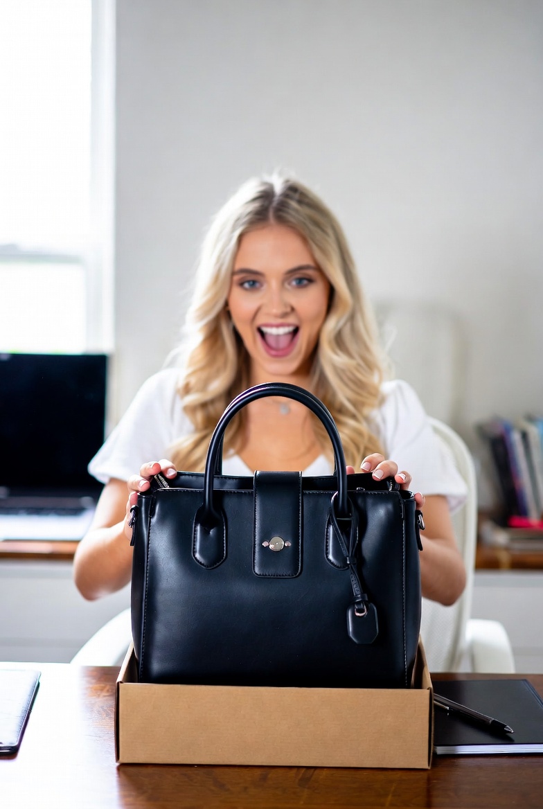 Instagram creator unboxing a trending handbag sourced by Drop That Bag ready to resell